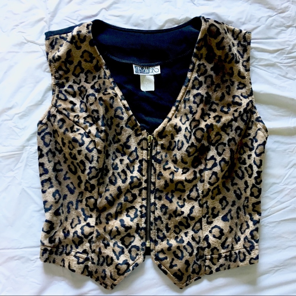 Leopard Print Fur Zip Vest Top